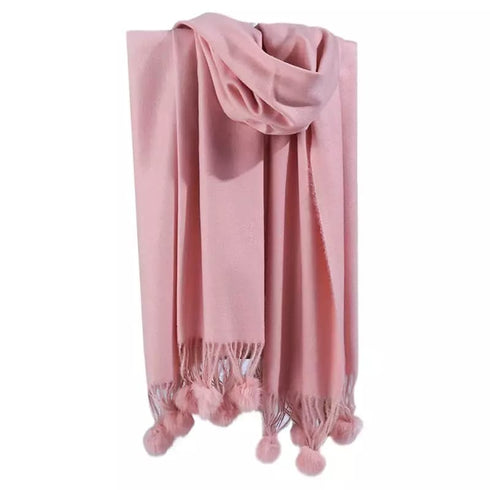 Solid Colour Soft Pom Pom Cashmere Shawl